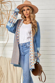 Geometric Open Front Long Sleeve Cardigan | Cardigans Daverri Fashions