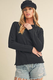 Aemi + Co Lettuce Hemline Round Neck Raglan Sleeve T-Shirt | T-Shirts Daverri Fashions
