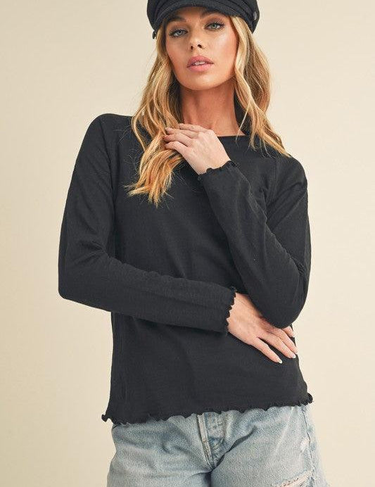 Aemi + Co Lettuce Hemline Round Neck Raglan Sleeve T-Shirt | T-Shirts Daverri Fashions
