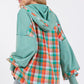 SAGE + FIG Full Size Plaid Print Washed Hoodie Hoodies