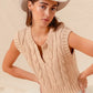 SO ME Notched Neck Cable Knit Sweater Vest