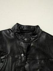 Faux Leather Buttoned Front Boxy Jacket | Jackets Daverri Fashions