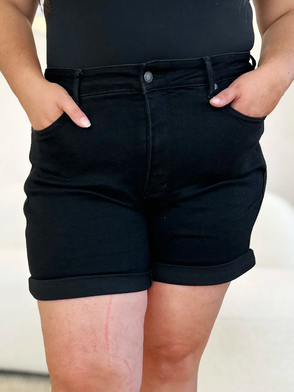 Judy Blue Full Size High Waist Tummy Control Cuffed Denim Shorts Denim Shorts