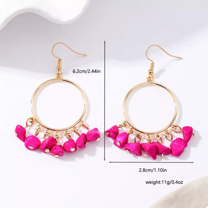 18K Gold-Plated Hoop Earrings with Tassel Beads | Earrings Daverri Fashions