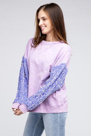 Velvet Sequin Sleeve Mineral Washed Top Shirts & Tops