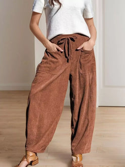Daverri Fashions Casual Corduroy Wide Leg Pants with Pockets - DAVERRI FASHIONS