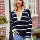 Striped Johnny Collar Sweater - DAVERRI FASHIONS