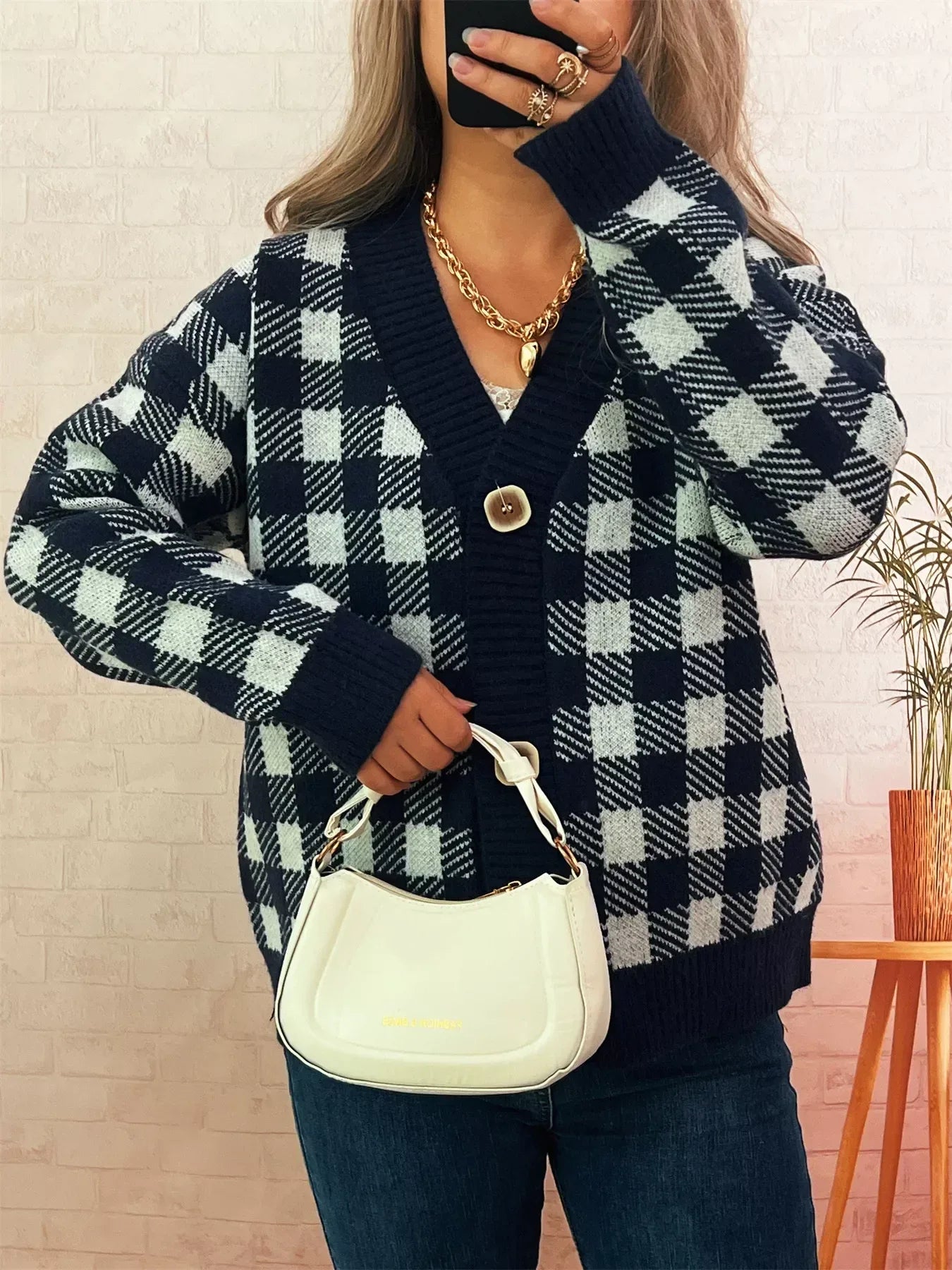 Plaid Button-Down Cardigan - DAVERRI FASHIONS