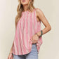 ADORA Contrast Striped Frill Round Neck Sleeveless Top Tops