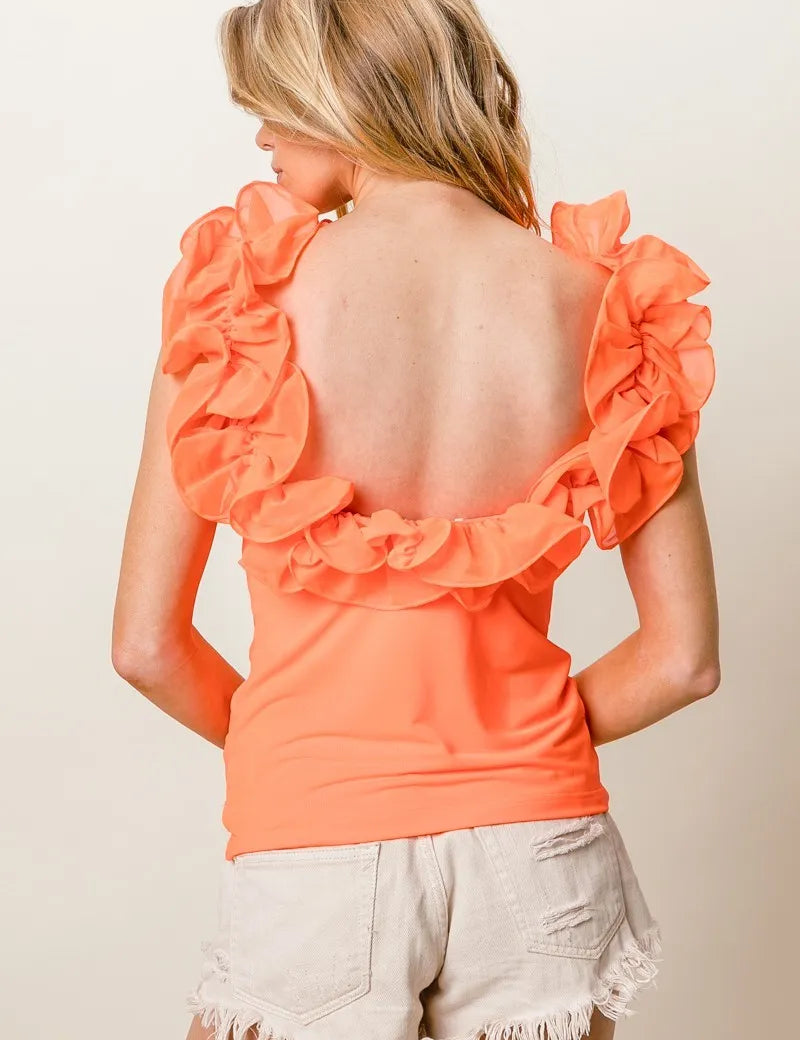 BiBi Merrow Frilled Strap With Neckline Tank Top | Tops Daverri Fashions