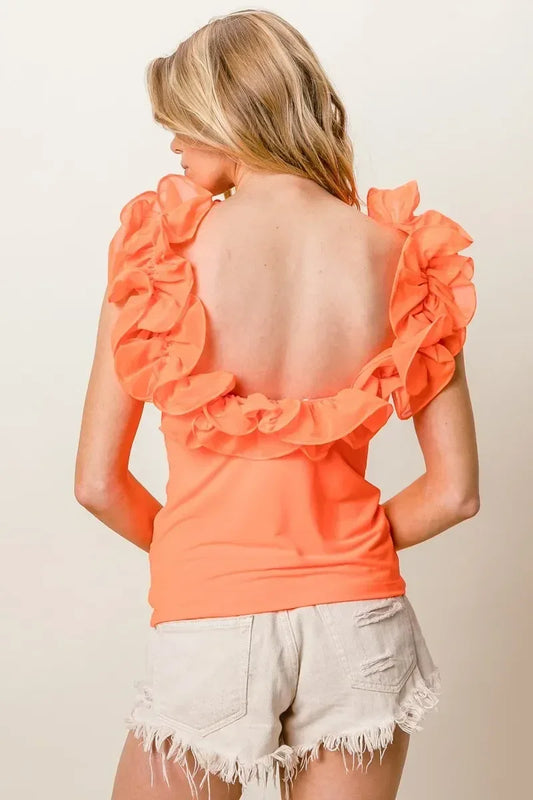 BiBi Merrow Frilled Strap With Neckline Tank Top - DAVERRI FASHIONS