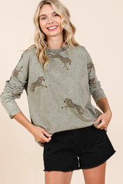 Mittoshop Mineral Wash Cheetah Print Long Sleeve Top | Tops Daverri Fashions