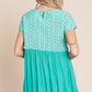 Lime 'N' Chili Full Size Embroidered Short Sleeve Pleated Babydoll Top Plus Size
