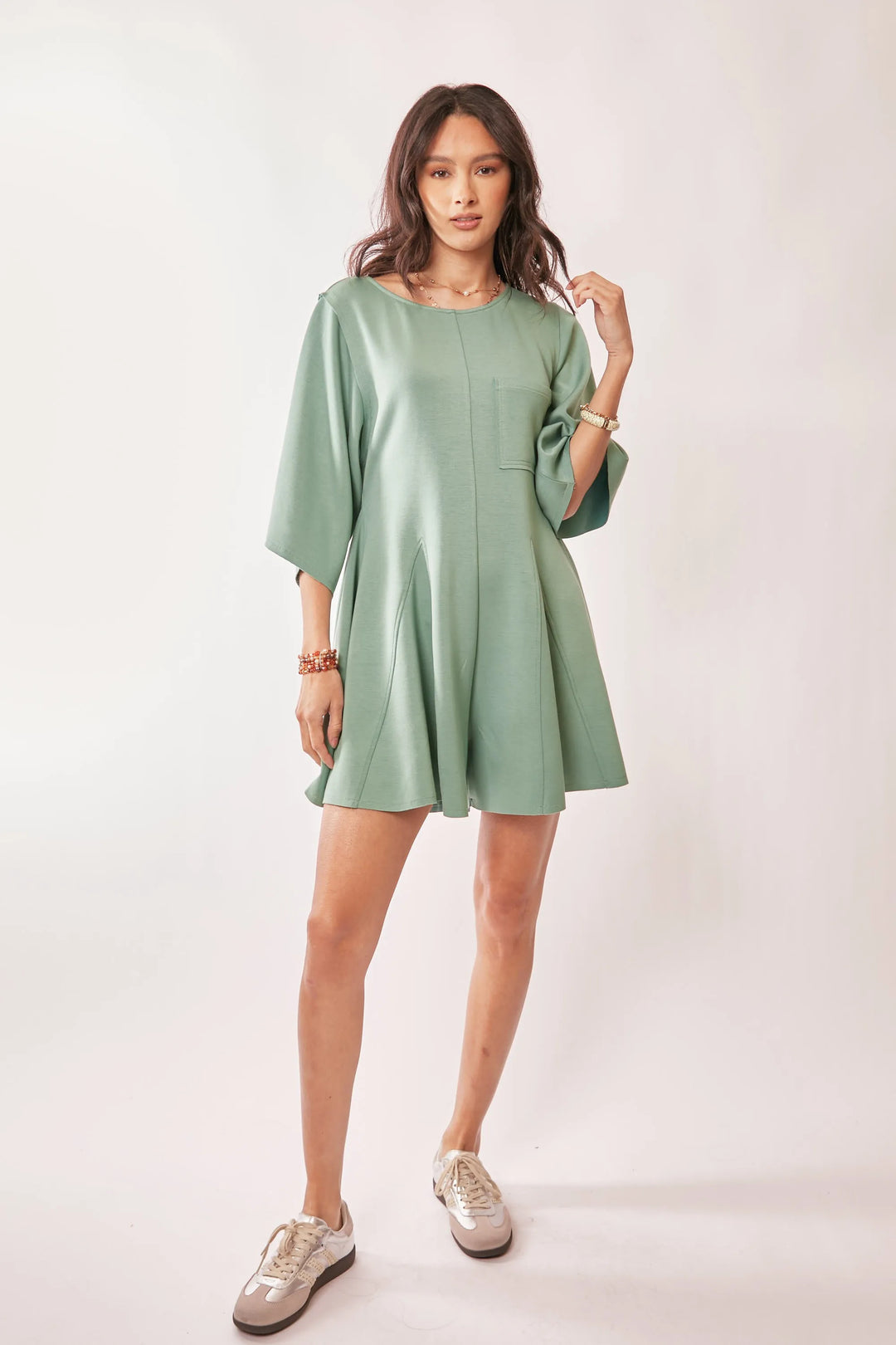 Davi & Dani Solid Draped Sleeve Ties Back Skort Romper Rompers