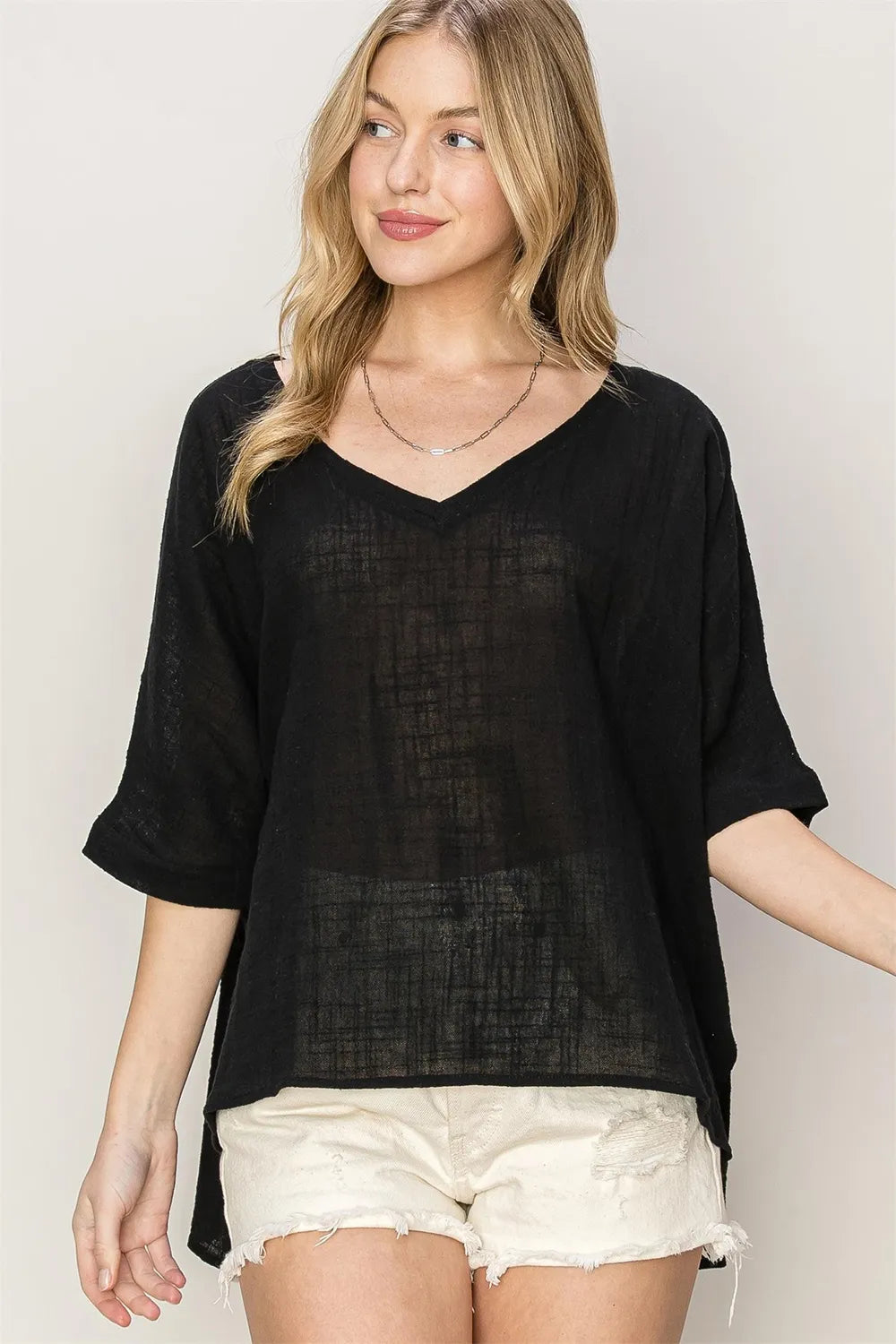 HYFVE V-Neck High-Low T-Shirt Black T-Shirts