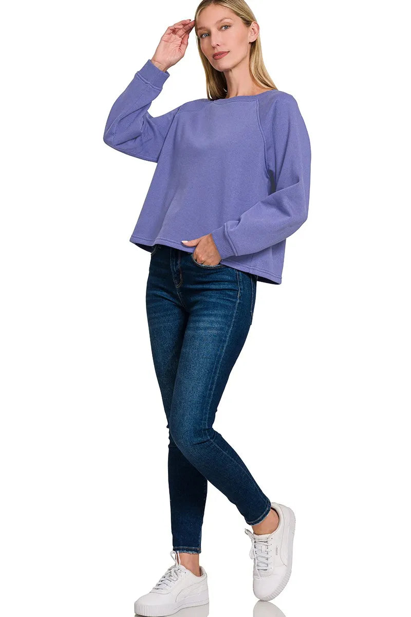 Zenana Fleece Raglan Round-Neck Sweatshirt