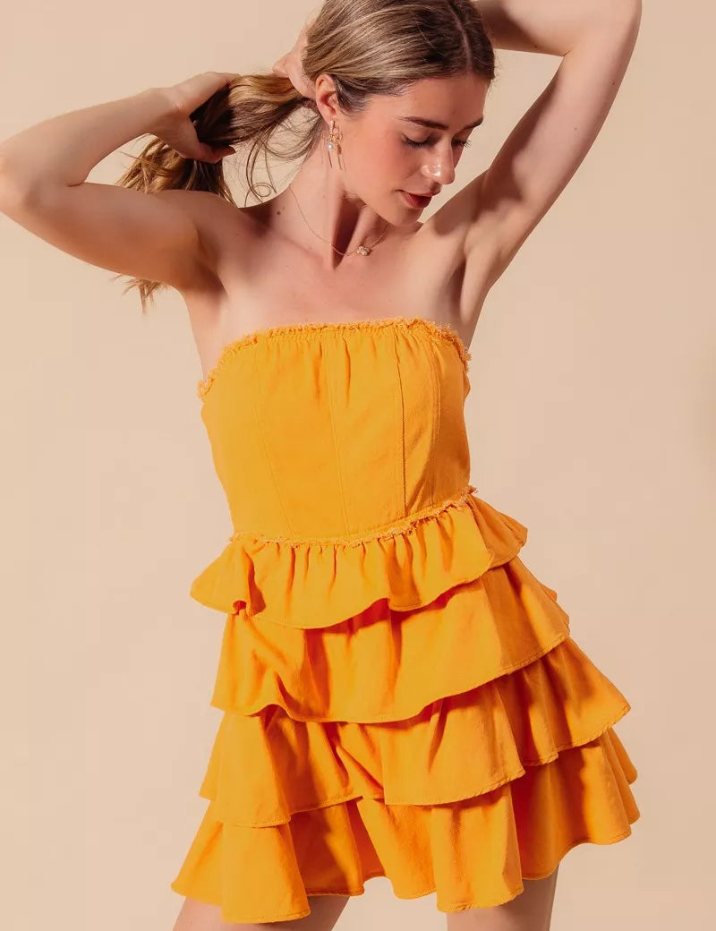 SO ME Strapless Ruffle Layered Game Day Cheer Up Dress | Daverri Fashions