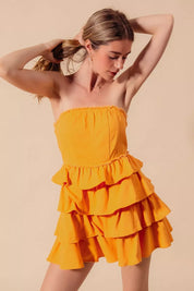 SO ME Strapless Ruffle Layered Game Day Cheer Up Dress | Daverri Fashions