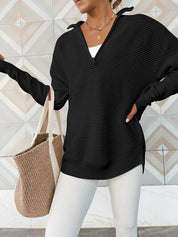 Half Zip Long Sleeve Knit Top | Knit Tops Daverri Fashions