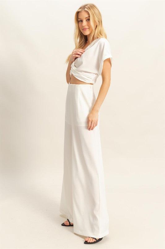 HYFVE Twisted Front Short Sleeve Top and Wide Leg Pants Set Pants