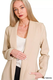 Zenana Woven Long Sleeve Blazer With Lining | Daverri Fashions