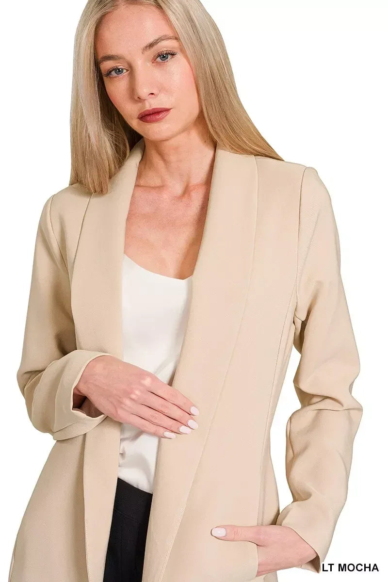 Zenana Woven Long Sleeve Blazer With Lining - DAVERRI FASHIONS