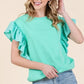 Lime 'N' Chili Solid Shoulder Ruffle Detail Round Neck Top - DAVERRI FASHIONS