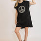 Umgee Peace Plaid Applique Short Sleeve Mini Dress Black