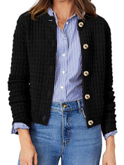Black Textured Knit Button-Front Cardigan | Cardigans Daverri Fashions