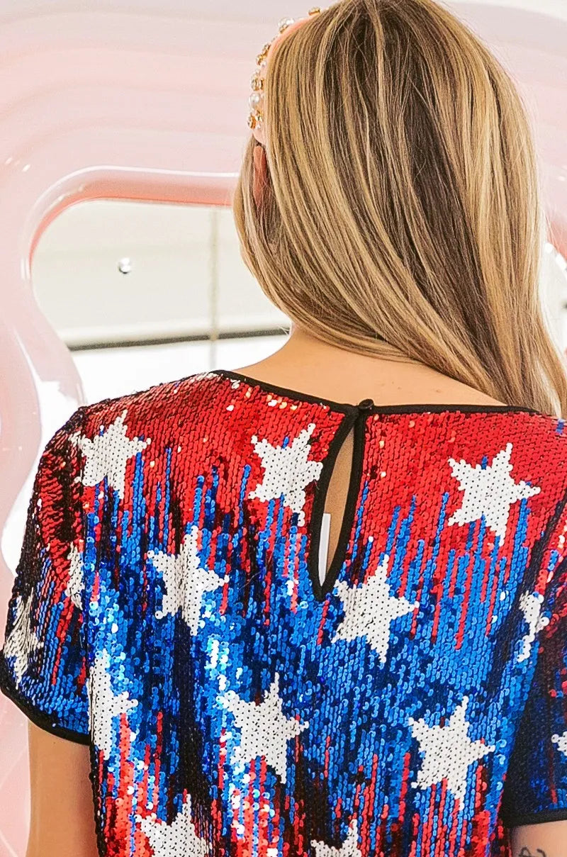 BiBi American Theme Star Pattern Sequin Top Tops