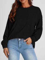Full Size Texture Round Neck Long Sleeve Sweatshirt | Sweatshirts Daverri Fashions