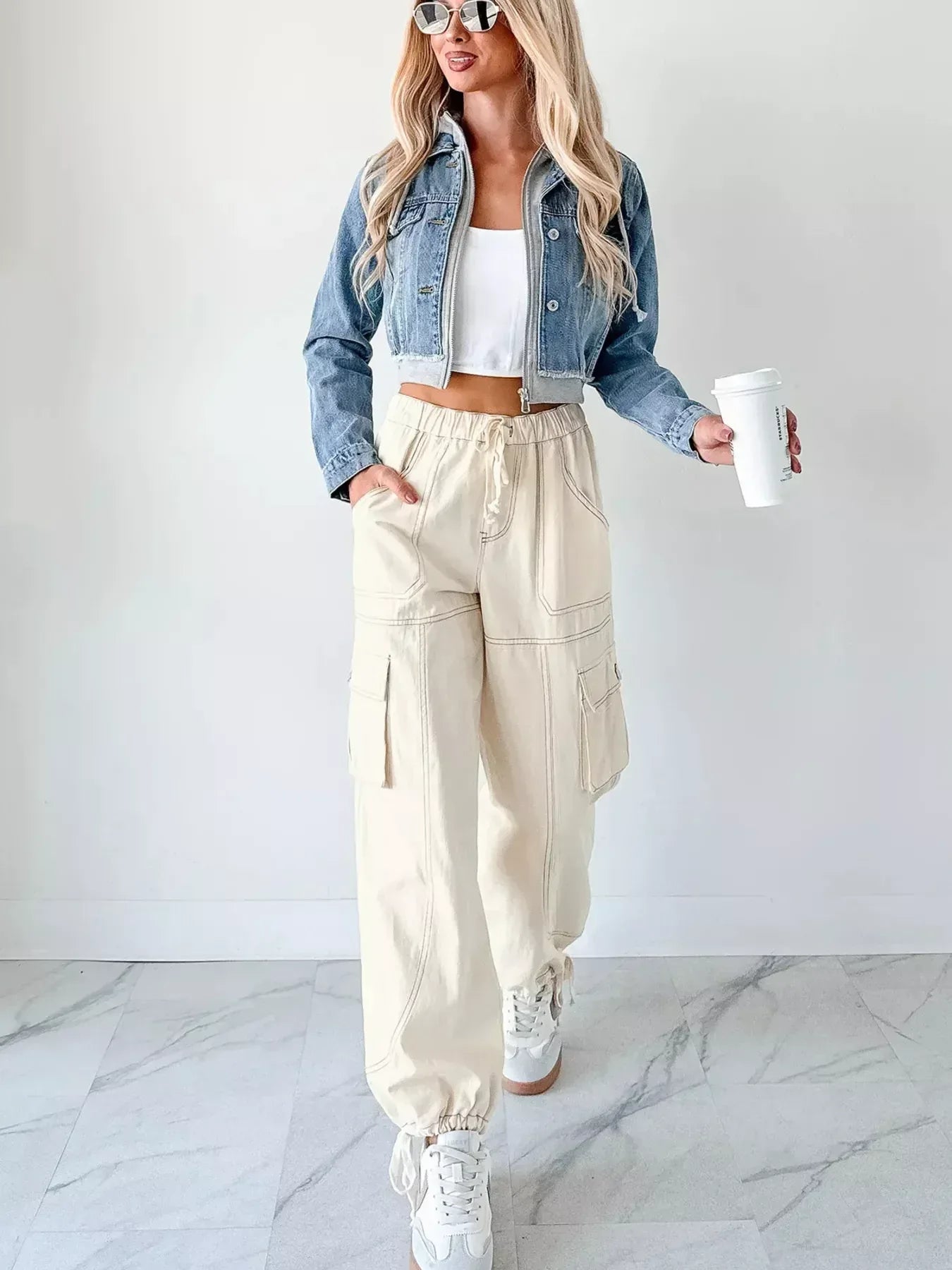 Distressed Zip Up Cropped Hooded Denim Jacket - DAVERRI FASHIONS