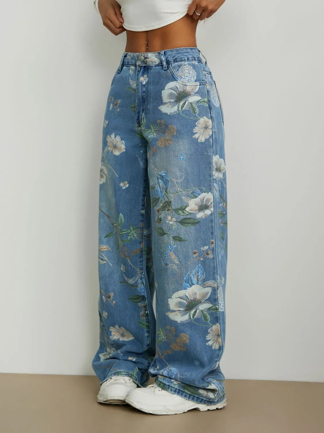 Printed Wide Leg Jeans | Jeans Daverri Fashions