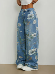 Printed Wide Leg Jeans | Jeans Daverri Fashions