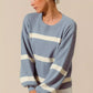 SO ME Ribbed Striped Round Neck Sweater - DAVERRI FASHIONS