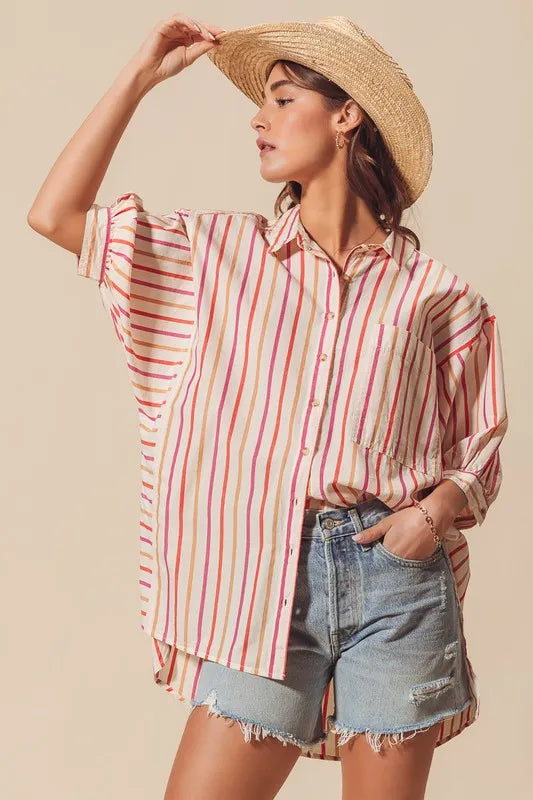 SO ME Multicolored Stripe Button Down Shirt