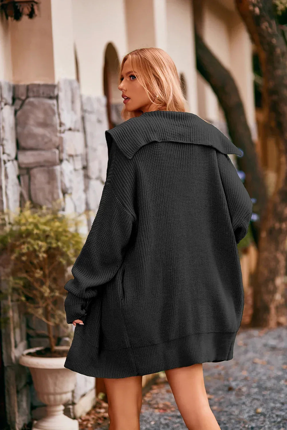 Collared Neck Button-Up Cardigan with Pockets - DAVERRI FASHIONS