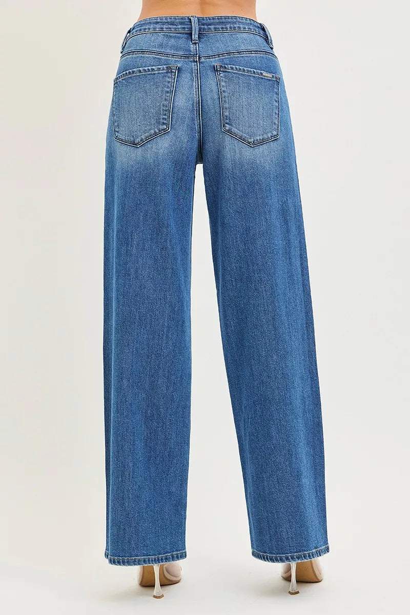 RISEN Slouchy Baggy Jeans in blue denim with classic back pockets