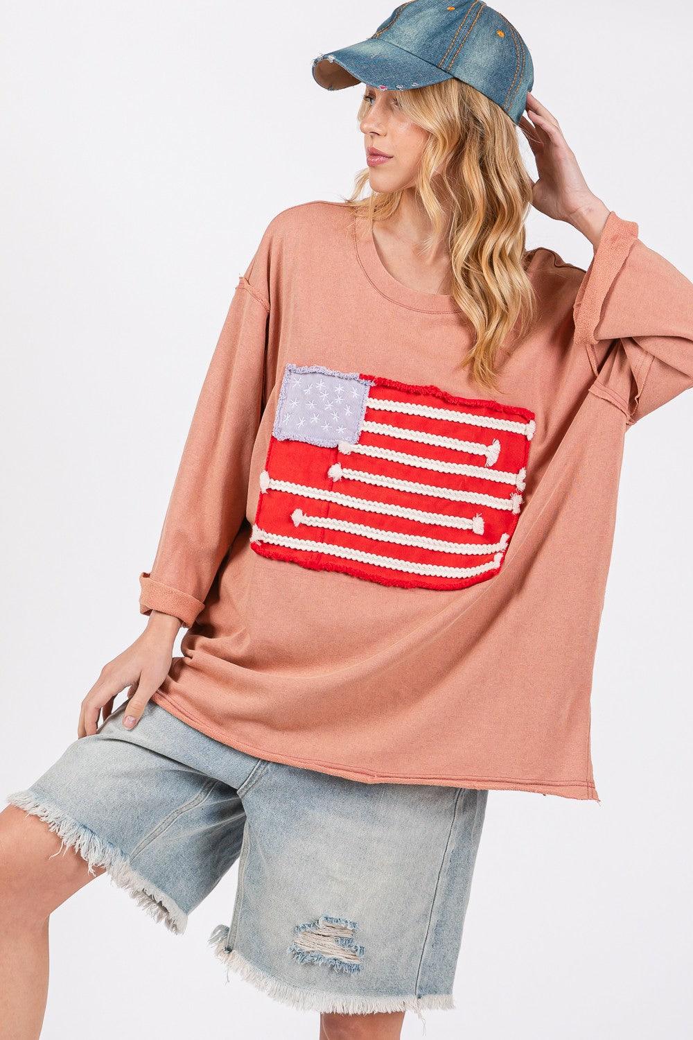 SAGE + FIG American Flag Patch Drop Shoulder T-Shirt T-Shirts