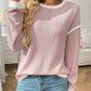 Ribbed Contrast Trim Long Sleeve Top - DAVERRI FASHIONS
