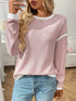 Ribbed Contrast Trim Long Sleeve Top - DAVERRI FASHIONS