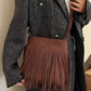 Suede Fringe Shoulder Bag - DAVERRI FASHIONS
