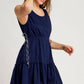 Umgee Frill Drawstring Waist Round Neck Mini Tank Dress Mini Dresses