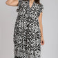 Umgee Two Tone Border Print Ruffle Cap Sleeve Midi Dress Mid Dresses