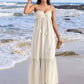 Beige Daverri sweetheart neck spaghetti strap maxi dress with crochet trim
