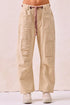 BiBi Drawstring Striped Twill Barrel Pants Oatmeal back view