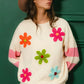 BiBi Colorful Floral Patched Sweater with Striped Sleeve - DAVERRI FASHIONS