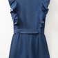 Denim Ruffled Zipped Front Belted Romper - DAVERRI FASHIONS