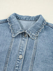 Scallop Trim Collar Patched Pocket Button Up Denim Jacket - DAVERRI FASHIONS