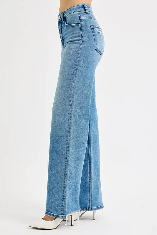 RISEN Full Size Distressed Wide Leg Jeans Plus Size | Jeans Daverri Fashions